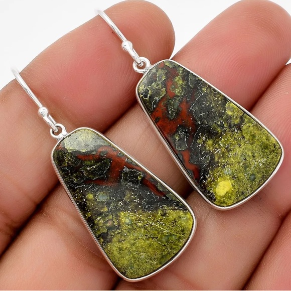 Dragon bloodstone sterling silver earrings - Picture 2 of 5